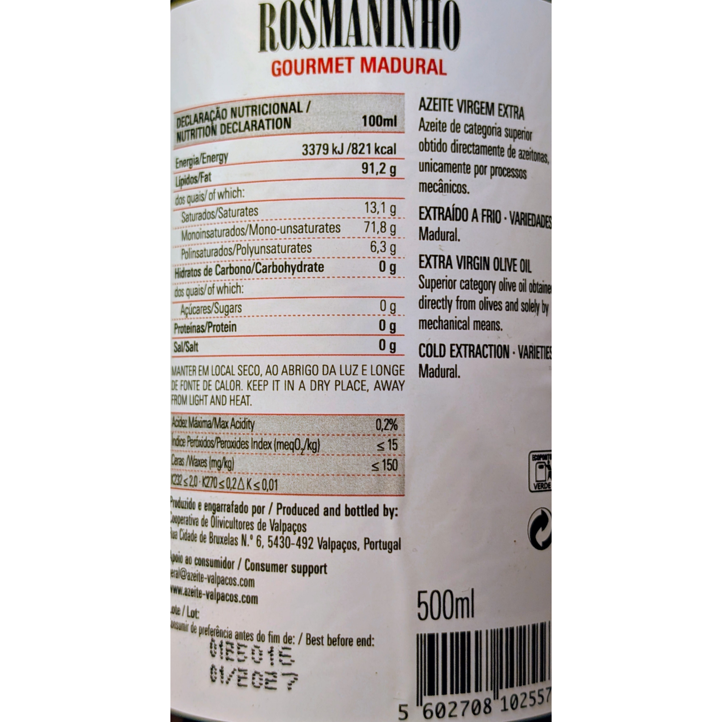 Olio Extra Vergine di Oliva "Rosmaninho Madural" 500ml Premium