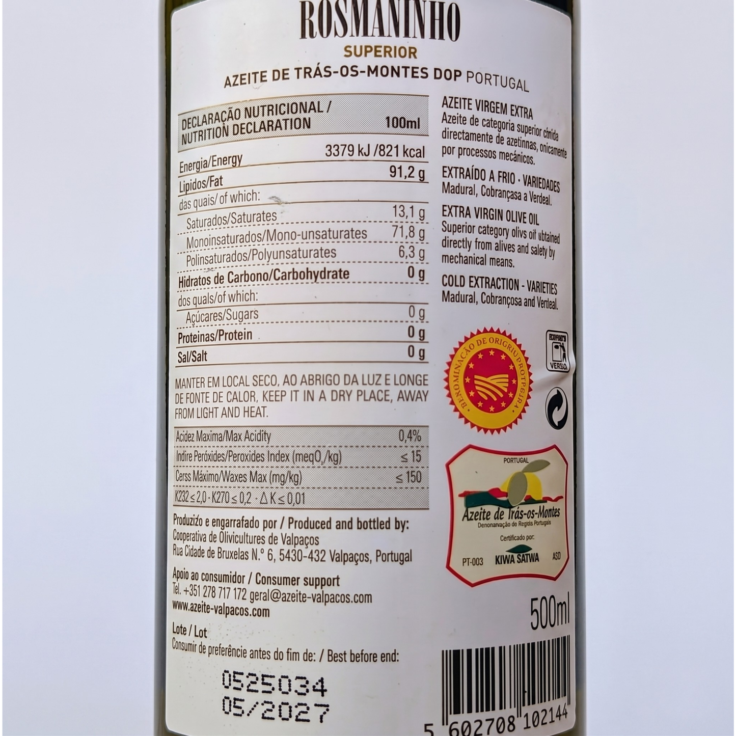 Olio Extra Vergine di Oliva "Rosmaninho Superior" DOP 500ml