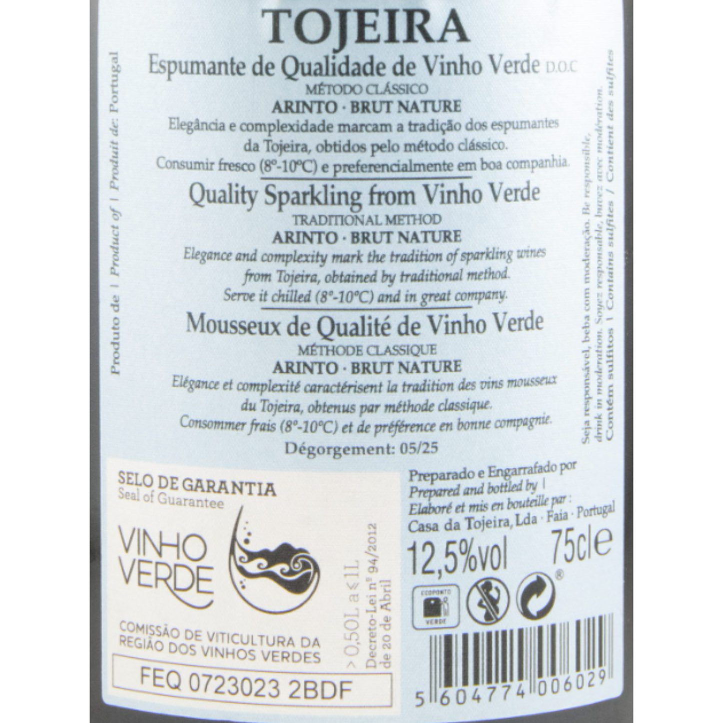 Casa da Tojeira Arinto Brut Nature – Vino spumante metodo classico – 0,75 l
