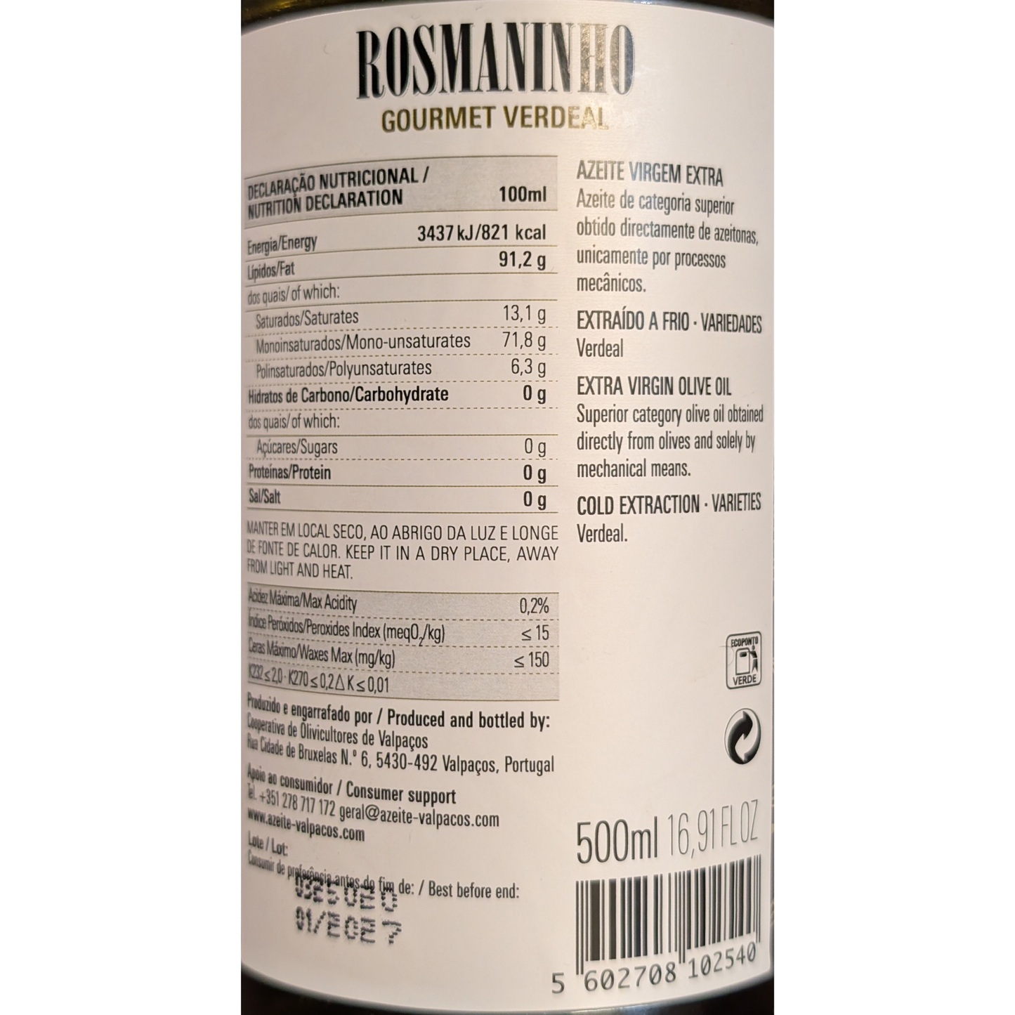 Olivenöl Rosmaninho – Gourmet Verdeal Extra Vergine (0,5 l)