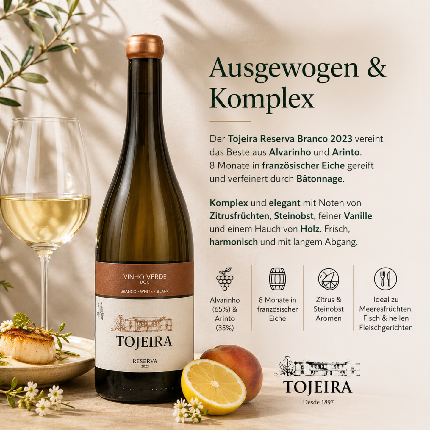 Yes, that's perfect, preserves the brand name, the volume, translates Weisswein Branco Reserva to Vino Bianco Riserva which is natural in Italian for white reserve wine. Let's make sure no issues, under 255 chars, correct. Yep.