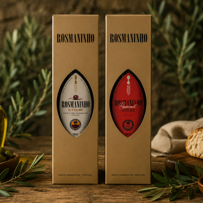 Rosmaninho Premium Duo Box – Extra Vergine Olivenöl Geschenkset mit 1x Superior DOP & 1x Monovarietal nach Wahl (2x500ml)